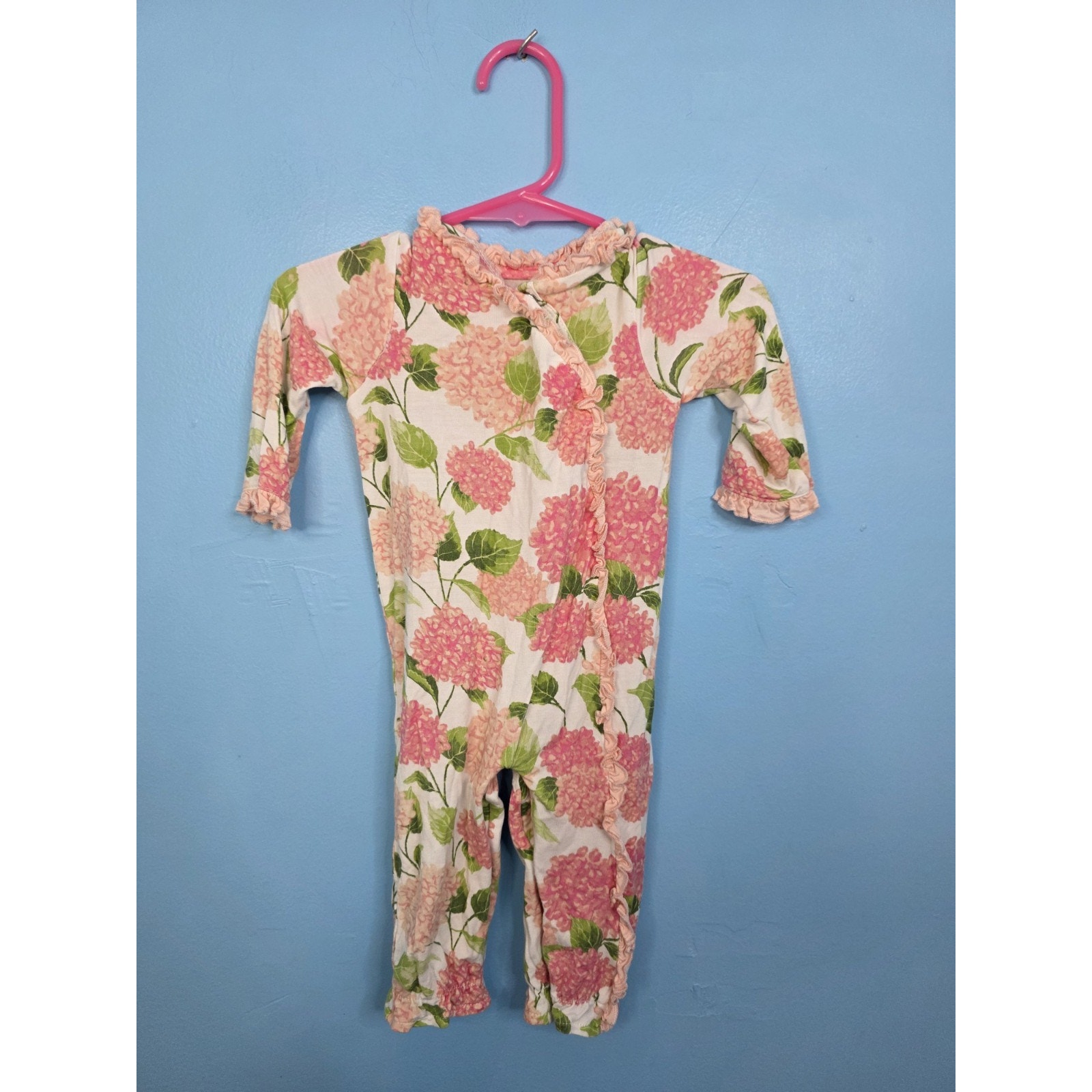 Mud Pie Baby Girl Hydrangea Sleeper One Piece Size 0-3 Months Pink Bamboo